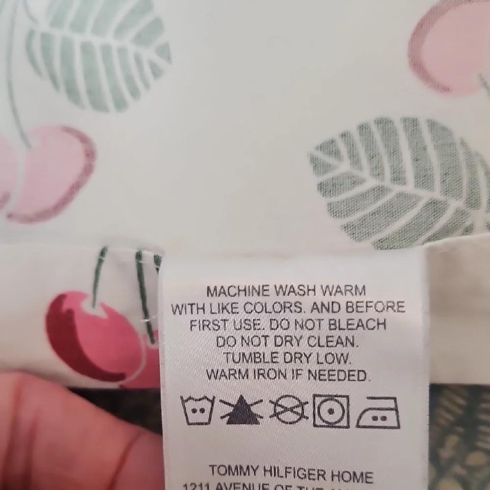 Tommy Hilfiger Pink Red Cherries Green Leaf Cotton Twin Flat Sheet